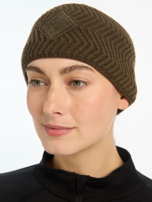 Lemieux Lila Headband Alpine Green - Women's Winter Knit Hat with Chevron Pattern & Faux Fur Lining