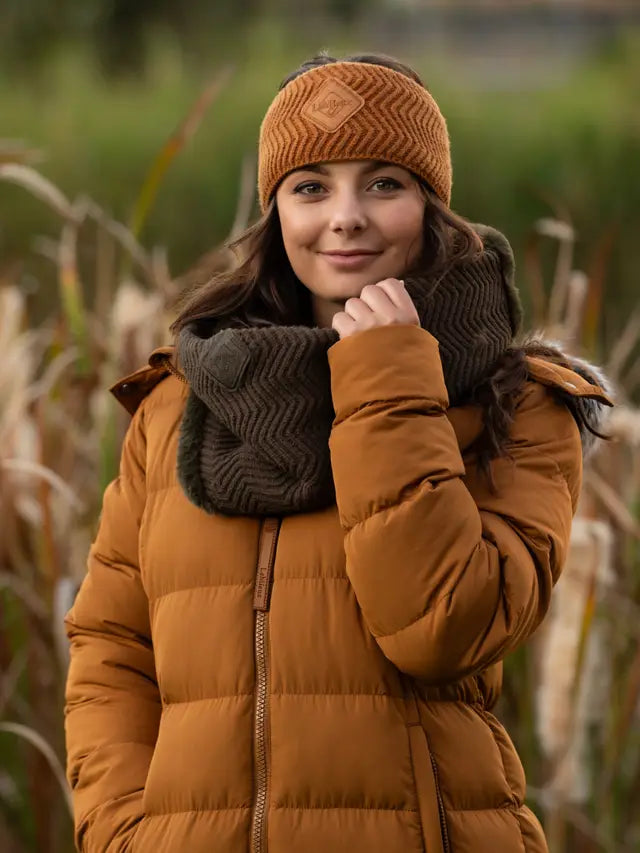 LeMieux Lila Snood Alpine: Brown Knit Neck Warmer with Faux Fur Lining for Winter Warmth - Equiflair