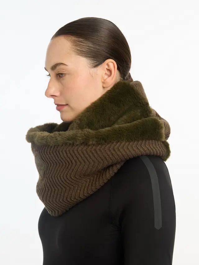LeMieux Lila Snood Alpine: Brown Chevron Knit Neck Warmer with Soft Faux Fur Lining - Shop Equiflair for Winter Comfort