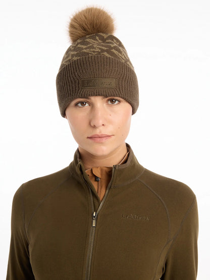 LeMieux Alpine Beanie: Stylish winter knitted hat with faux fur pom pom. Equestrian fashion. Shop Now!