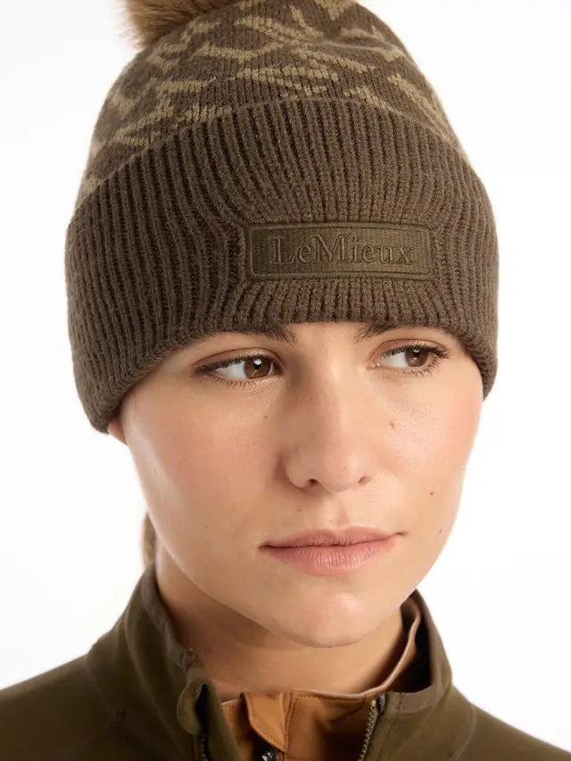 LeMieux LM Beanie Alpine: Women's Winter Hat with Jacquard Knit & Faux Fur Pom Pom