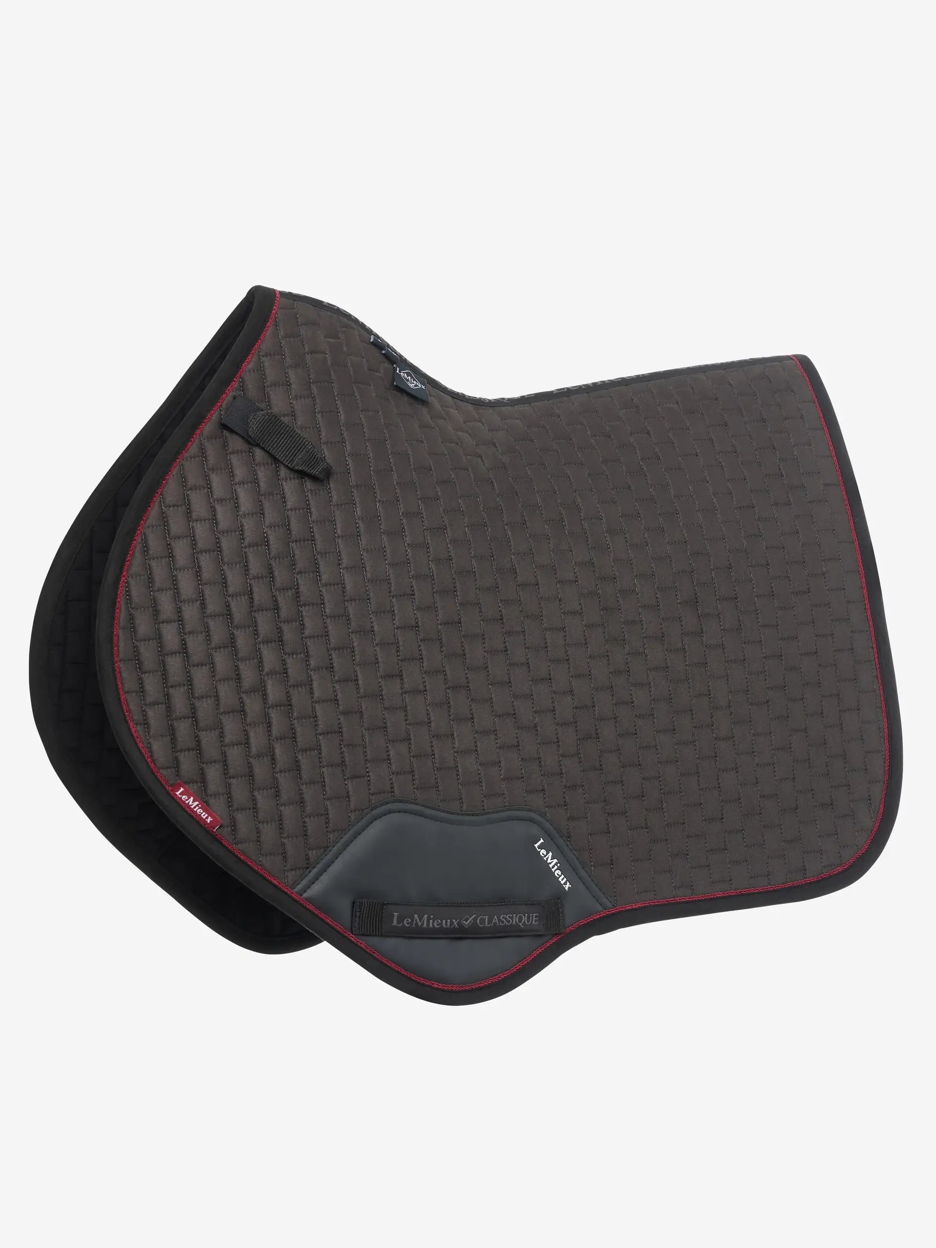 LEMIEUX Suede Close Contact Square Saddle Pad - Cinder color, perfect for equestrian sports and horse riding.