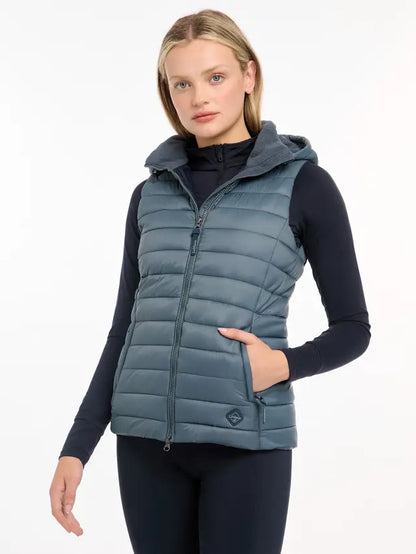 LeMieux Tilly Hooded Puffer Gilet Petrol - Women's Insulated Vest with Detachable Hood