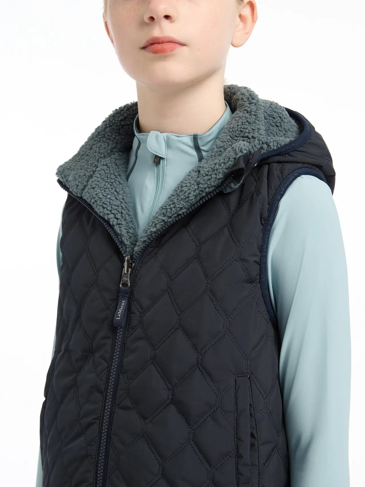 LeMieux Young Rider Eloise Reversible Winter Gilet Navy: Quilted Vest for Kids
