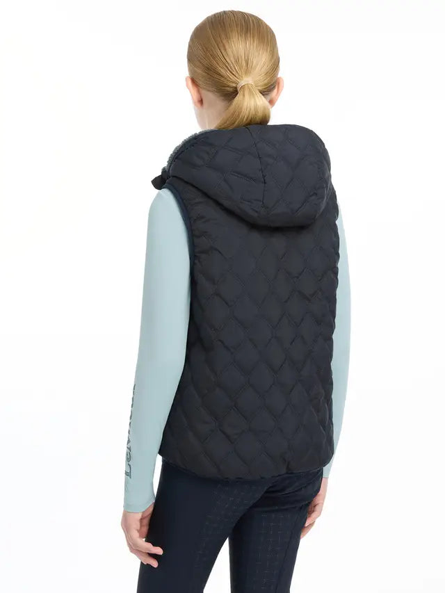 LEMIEUX Young Rider Eloise Reversible Winter Gilet Navy - Diamond Quilted, Detachable Hood