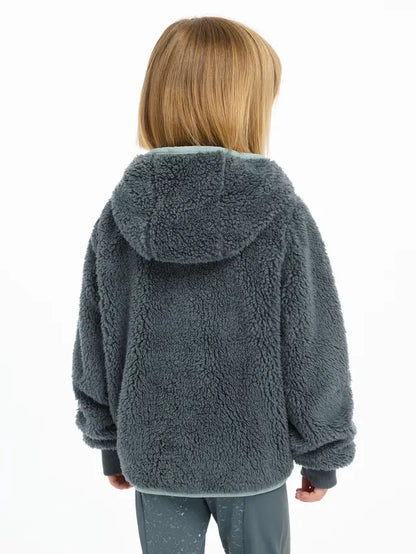 LeMieux Mini Teagan Fleece - Kids Hooded Teddy Bear Jacket in Petrol Blue. Warm & Cozy Winter Fleece for Children. Equiflair Store.