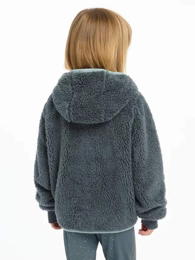 LeMieux Mini Teagan Fleece - Kids Hooded Teddy Bear Jacket in Petrol Blue. Warm & Cozy Winter Fleece for Children. Equiflair Store.