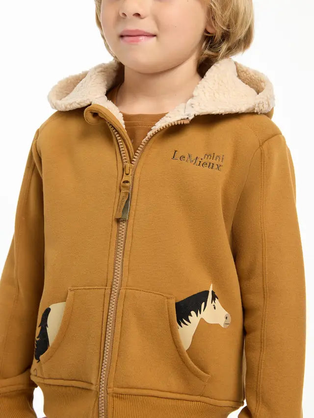 LEMIEUX MINI CHARLIE Lined Ginger Hoodie: Cosy kids equestrian zip-up hoodie with borg lining & pony detail from Equiflair.