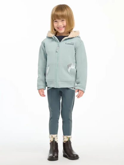LEMIEUX MINI CHARLIE LINED HOODIE GLACIER on child. Kids equestrian apparel from Equiflair. Zip-up cozy hoodie with pony details.