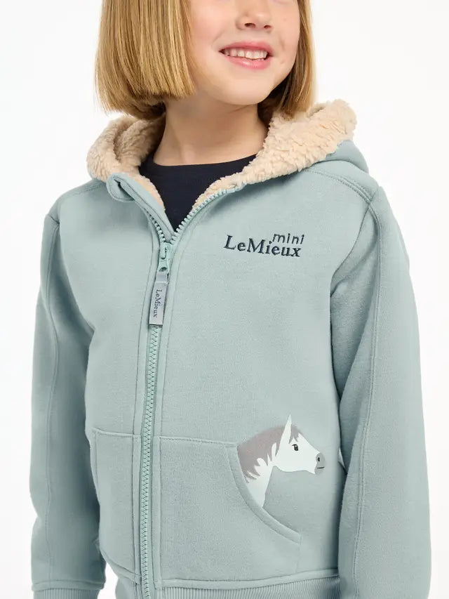 Lemieux Mini Charlie Glacier Lined Hoodie - Cozy Equestrian Kids Zip-Up with Horse Details & Faux Shearling Lining