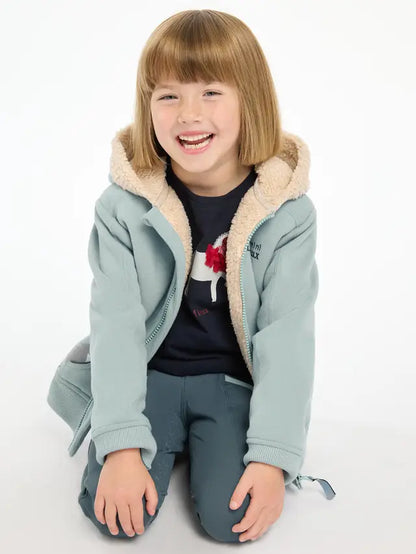 LEMIEUX MINI CHARLIE LINED HOODIE GLACIER at Equiflair - Cute equestrian kid in cozy zip-up hoodie with borg shearling and pony details.