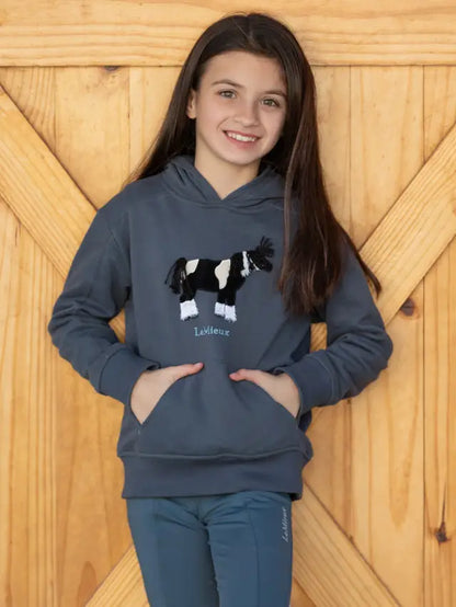 Lemieux Mini Romi Petrol Hoodie: Girl's Horse Applique Sweatshirt - Equiflair Equestrian Fashion.