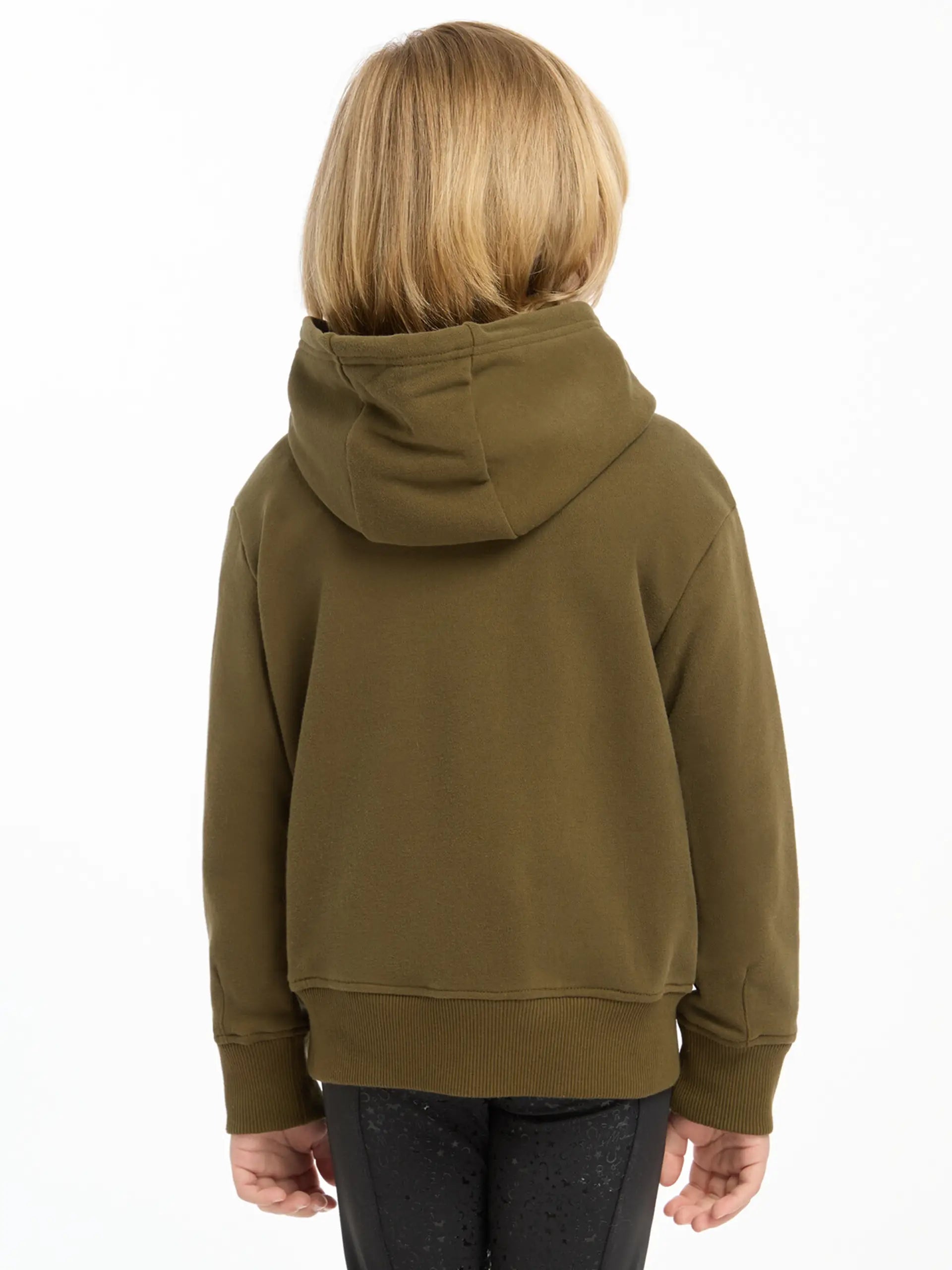Equiflair Kids Hoodie: Olive Green Pullover Hoodie for Children, Back View