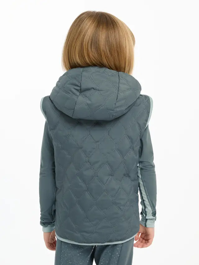 LEMIEUX MINI ELSIE REVERSIBLE GILET PETROL: Kids Quilted Vest with Hood, Children's Outdoor Clothing, Equiflair