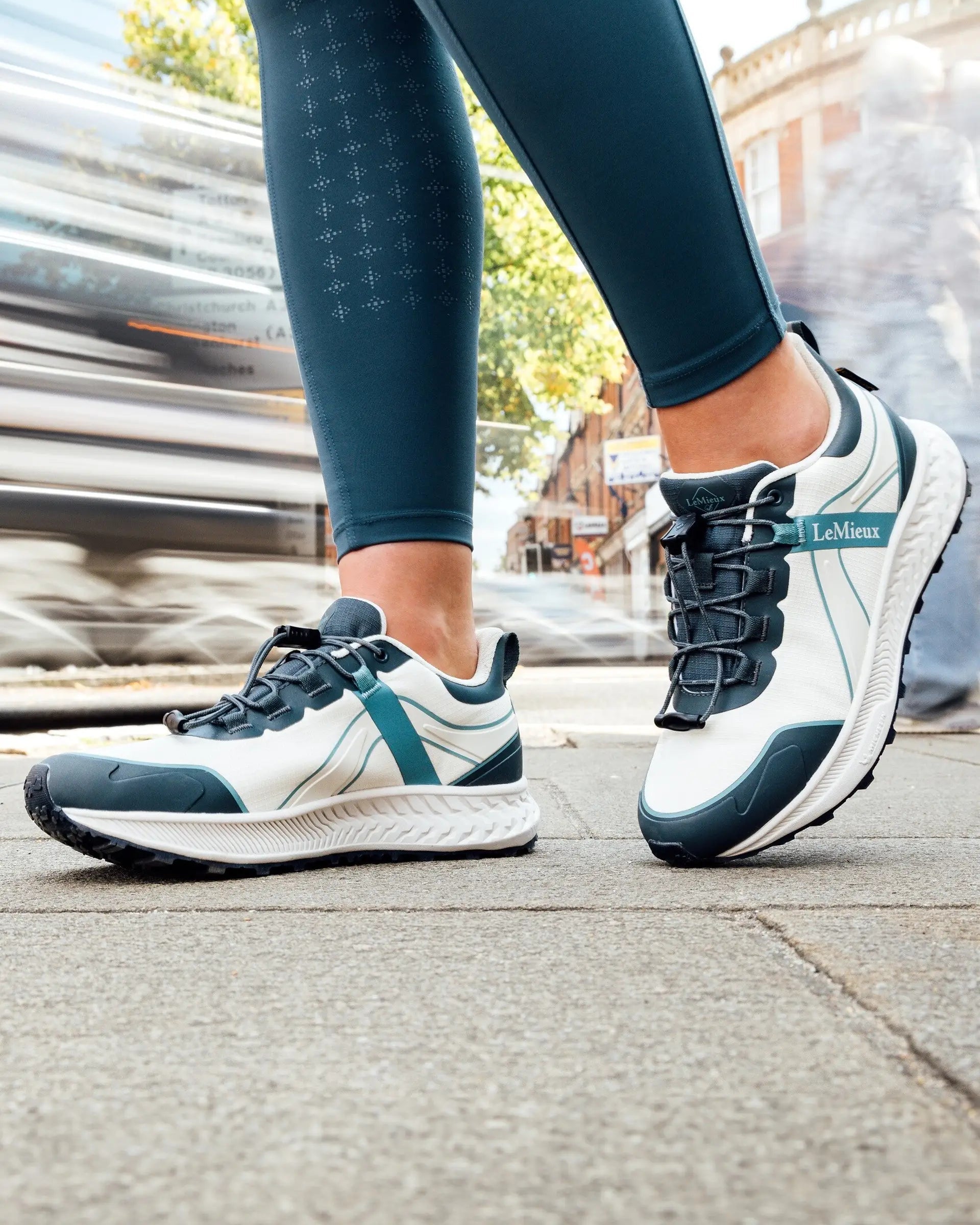 LeMieux Trax 2.0 Waterproof Trainers (Petrol/Ecru) - Equiflair. All-terrain sports footwear for active lifestyles.