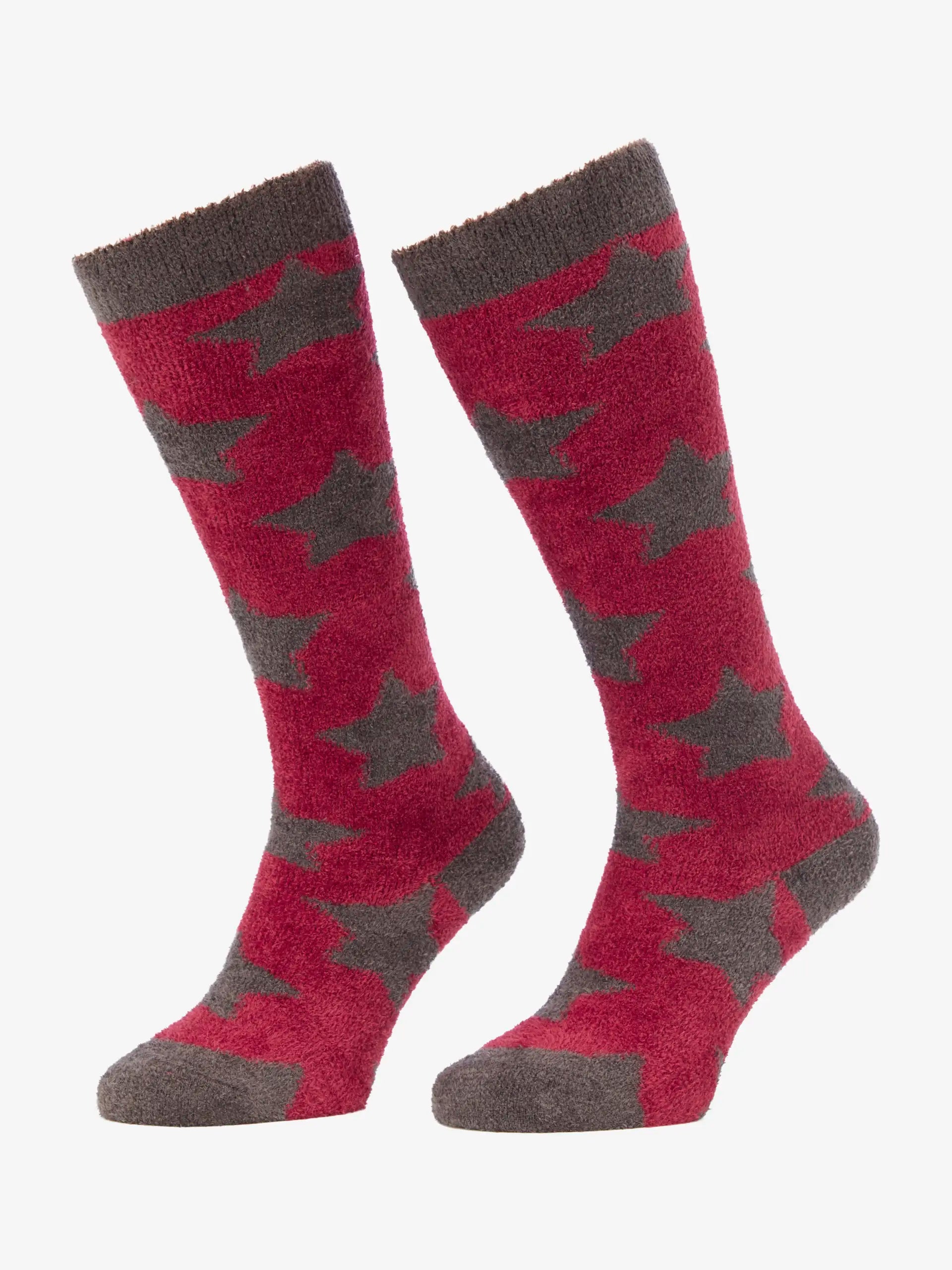 LeMieux Sasha Star Fluffies Ember Knee High Socks - Red Warm Star Pattern Socks for Winter