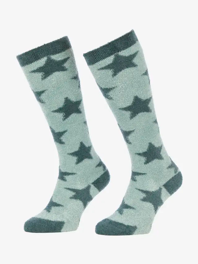 LeMieux Sasha Star Fluffy Socks Petrol: Knee High, Soft, Star Pattern Socks for Warmth & Comfort. Equiflair Store.