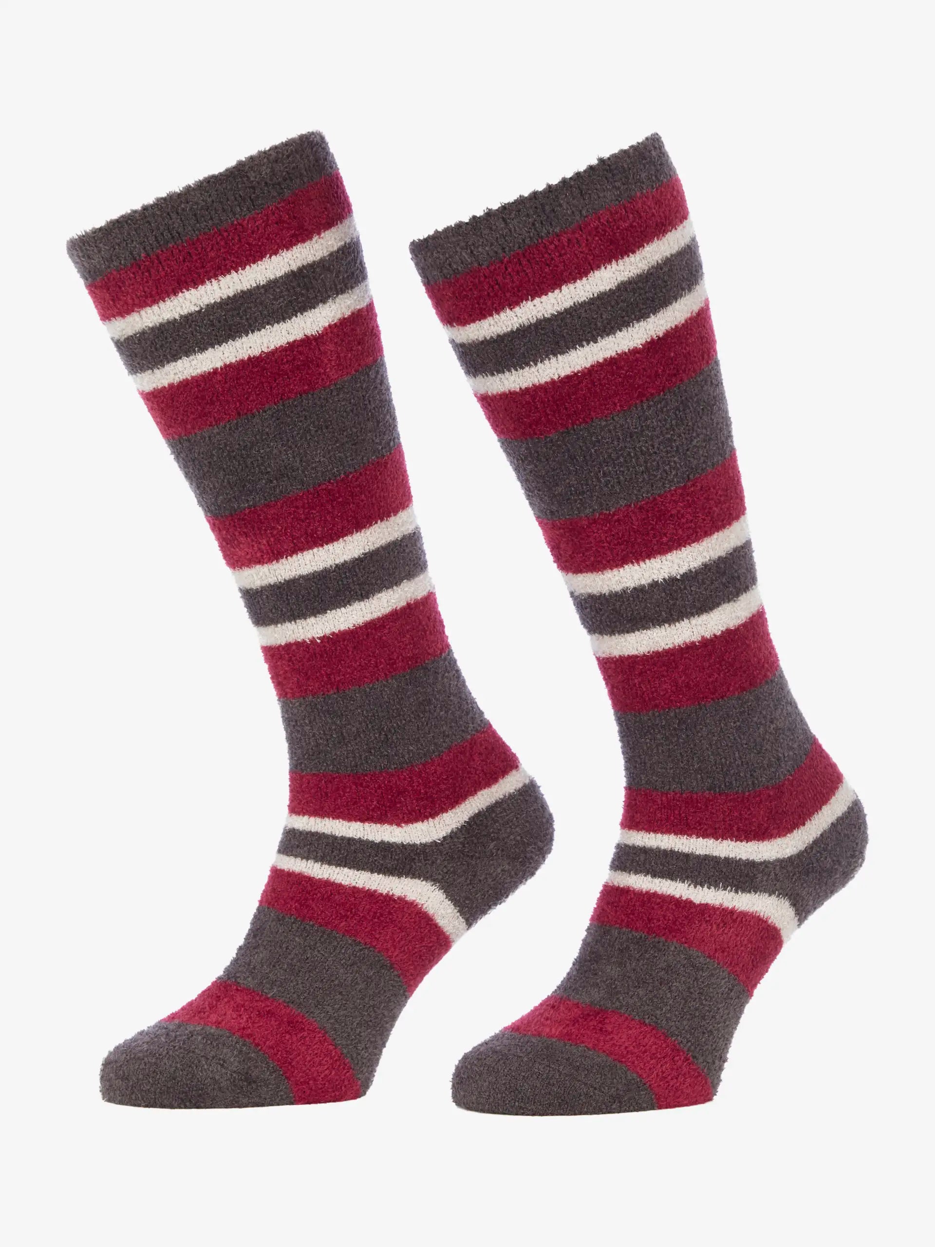 Lemieux Sabrina Stripe Fluffies Ember Junior Socks: Warm, striped fluffy socks for kids. Equiflair store.