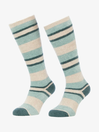 Lemieux Sabrina Stripe Fluffies Petrol Socks: Cozy, Fuzzy, Striped Socks. Comfortable & Stylish Footwear