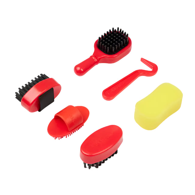 LEMIEUX TOY PONY GROOMING KIT EMBER: Miniature grooming set with brushes, curry comb, sponge, and hoof pick for toy ponies.
