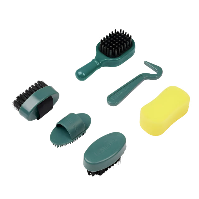 LEMIEUX TOY PONY GROOMING KIT SAGE. Brushes, curry comb, sponge, tangle tidy, hoof pick.