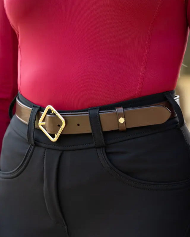 LeMieux Cleo Brown Leather Belt. Equestrian Fashion Accessory. Diamond Buckle. Horse Riding Style. High-Quality Breeches Belt.
