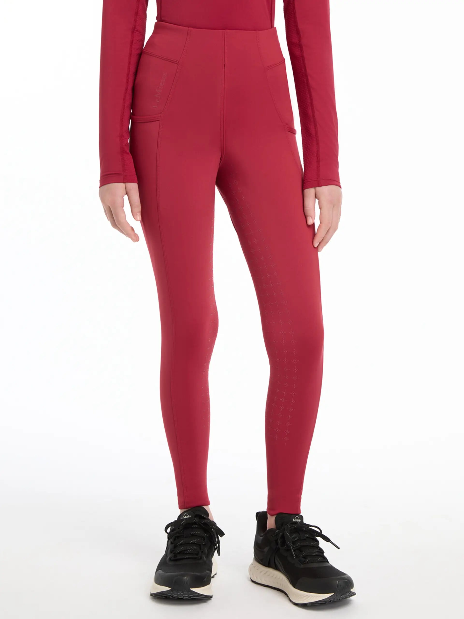 Lemieux Young Rider Orla Pull On Riding Leggings - Ember Red with Pockets and Full Seat Grip