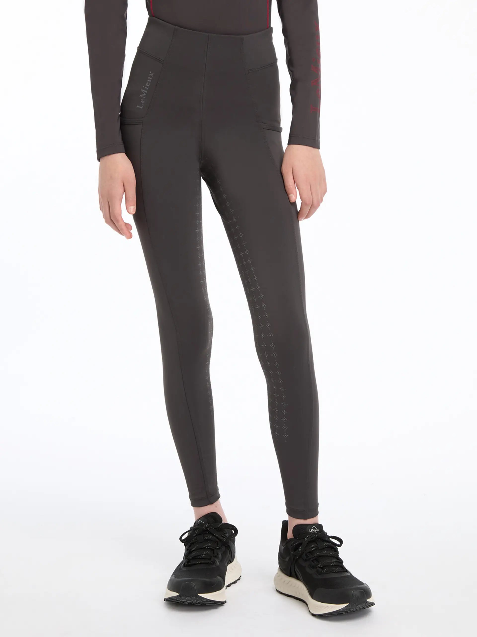 LEMIEUX Young Rider Orla Pull Ons Cinder Equestrian Riding Leggings, Full Seat Grip, Riding Apparel