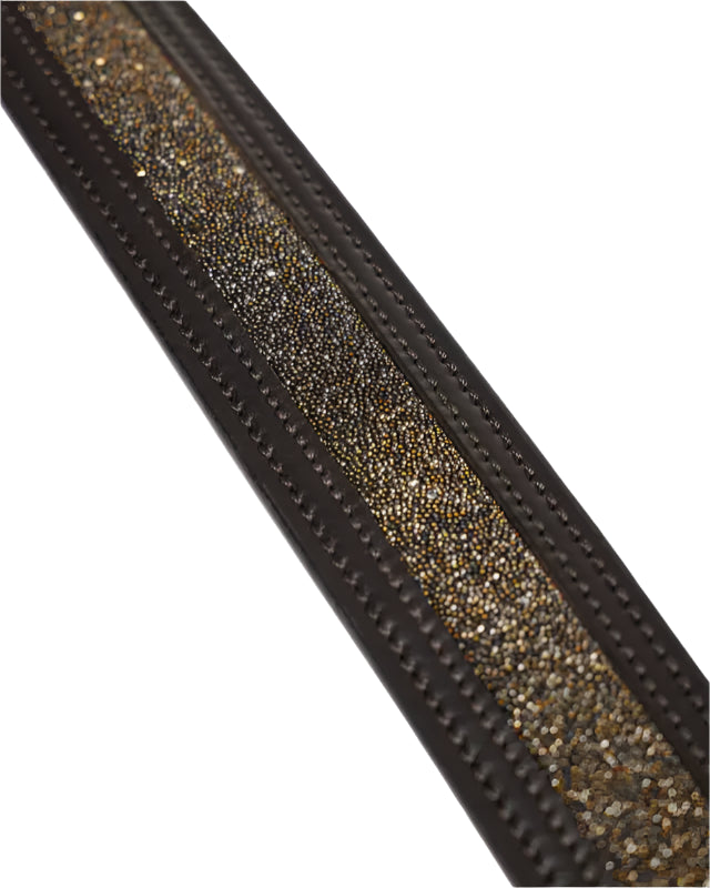 LE MIEUX Crystal Insert Belt Brown. Premium leather equestrian belt with sparkling tonal crystal panel.