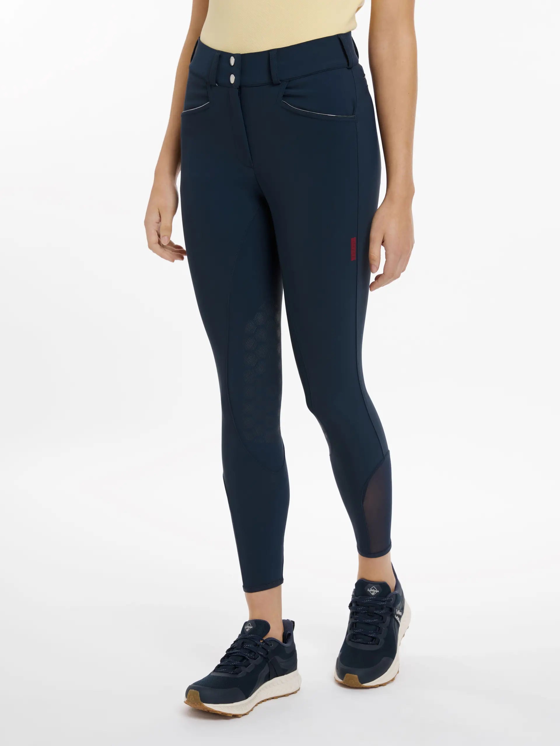 LeMieux Imogen Navy Knee Grip Breeches for Equestrian Jumping - Four-way Stretch, Mesh Lower Leg