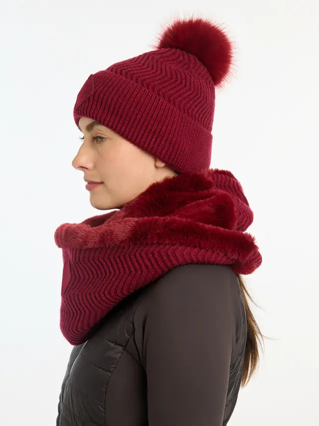 LeMieux Lila Snood Ember: Chevron Knit Neck Warmer with Faux Fur Lining | Winter Fashion Accessory