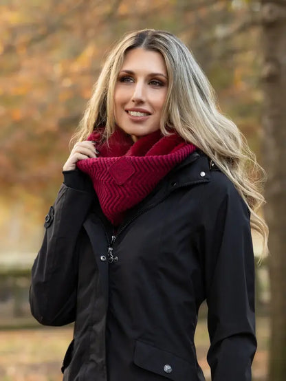 LeMieux Lila Snood Ember Red: Chevron Knit Neck Warmer, Faux Fur Lined Winter Scarf