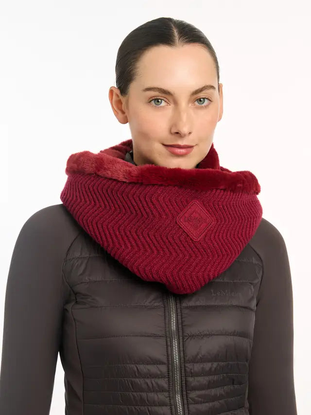LEMIEUX Lila Snood Ember: Chevron knit neck warmer with soft faux fur lining for ultimate warmth. Stay cozy!
