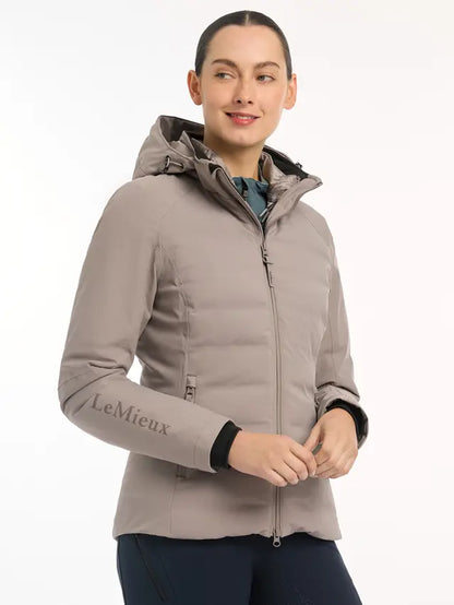 LeMieux Brooke Waterproof Hybrid Jacket Ash. Equestrian outerwear with detachable hood. Buy now at Equiflair!