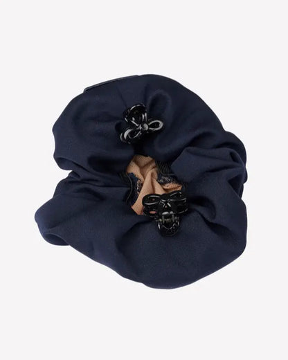 LeMieux Navy Satin Scrunchie with Crystal Hairnet | Equestrian Show Hair Accessory