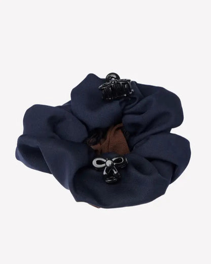 LeMieux Navy Satin Scrunchie with Crystal Hairnet & Claw Clips - Equestrian Hair Accessory
