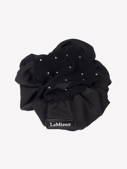 LeMieux Black Scrunchie with Crystal Hair Net - Elegant equestrian show hair accessory