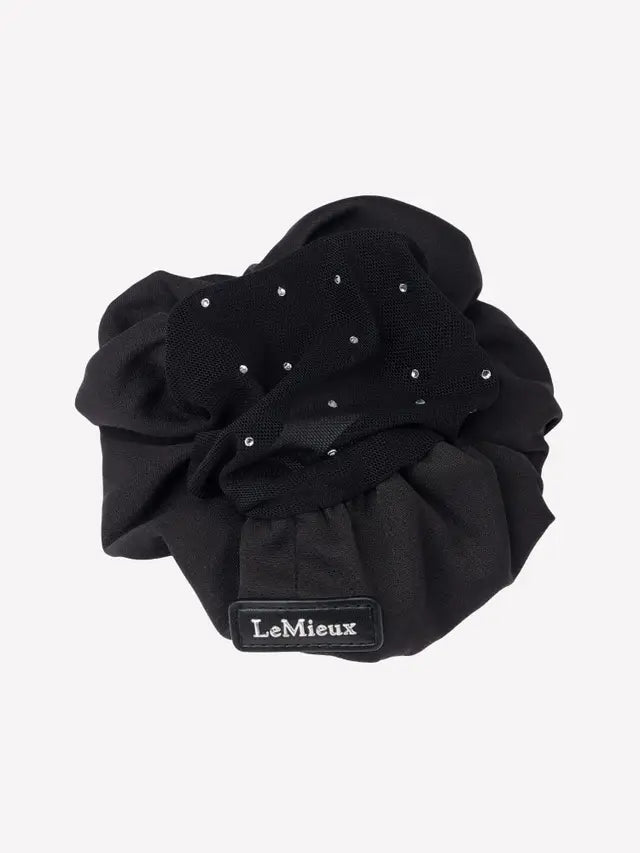 LeMieux Black Scrunchie with Crystal Hair Net - Elegant equestrian show hair accessory