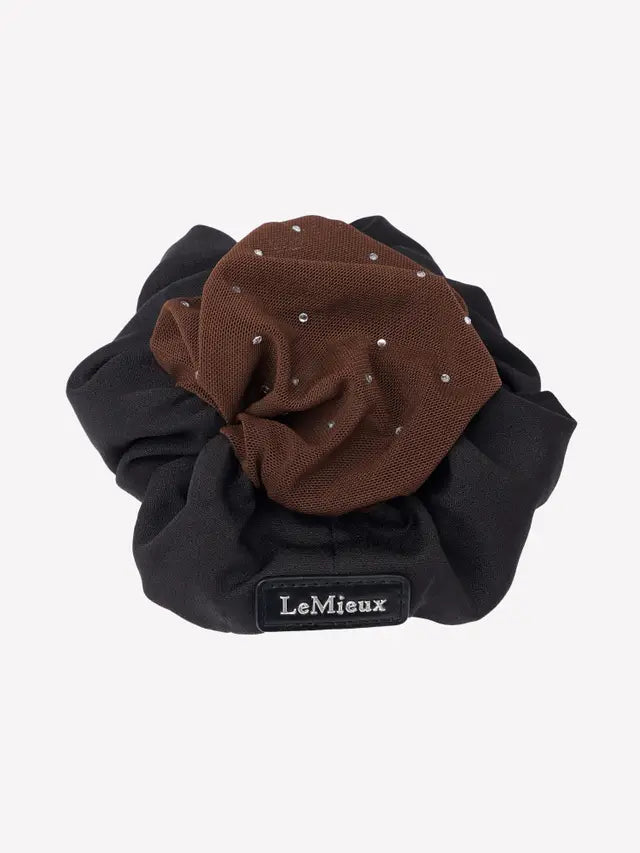 LeMieux Scrunchie with Crystal Hair Net - Black and Brown Hair Accessory for Equestrian Events & Shows