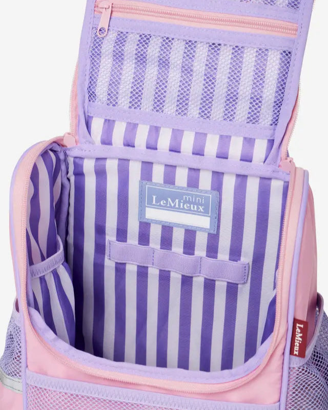 LEMIEUX Mini Unicorn Backpack Open: Striped Interior, Pockets, Cute Design, Equestrian Kids Bag