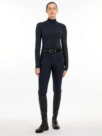 LeMieux Halle Lightweight Base Layer - Navy Riding Top with Mesh Sleeves & Boots - Equestrian Apparel