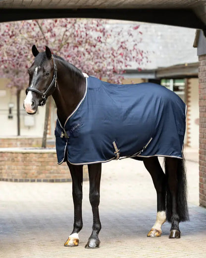 LeMieux Kudos Stable Sheet Navy: Horse wearing a blue stable sheet by Equiflair.