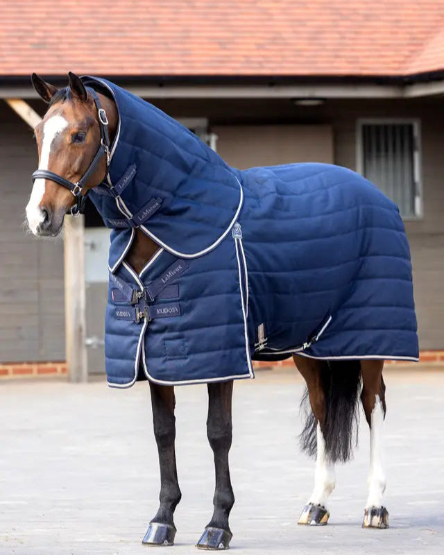Horse in Lemieux Kudos Stable Neck Cover 200g Navy | Equine Comfort & Protection