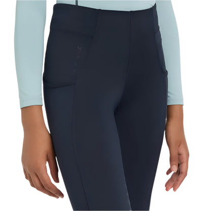 Lemieux Young Rider Orla Navy Pull Ons: Technical riding leggings with pockets, full seat grip, and comfortable fit for active kids.