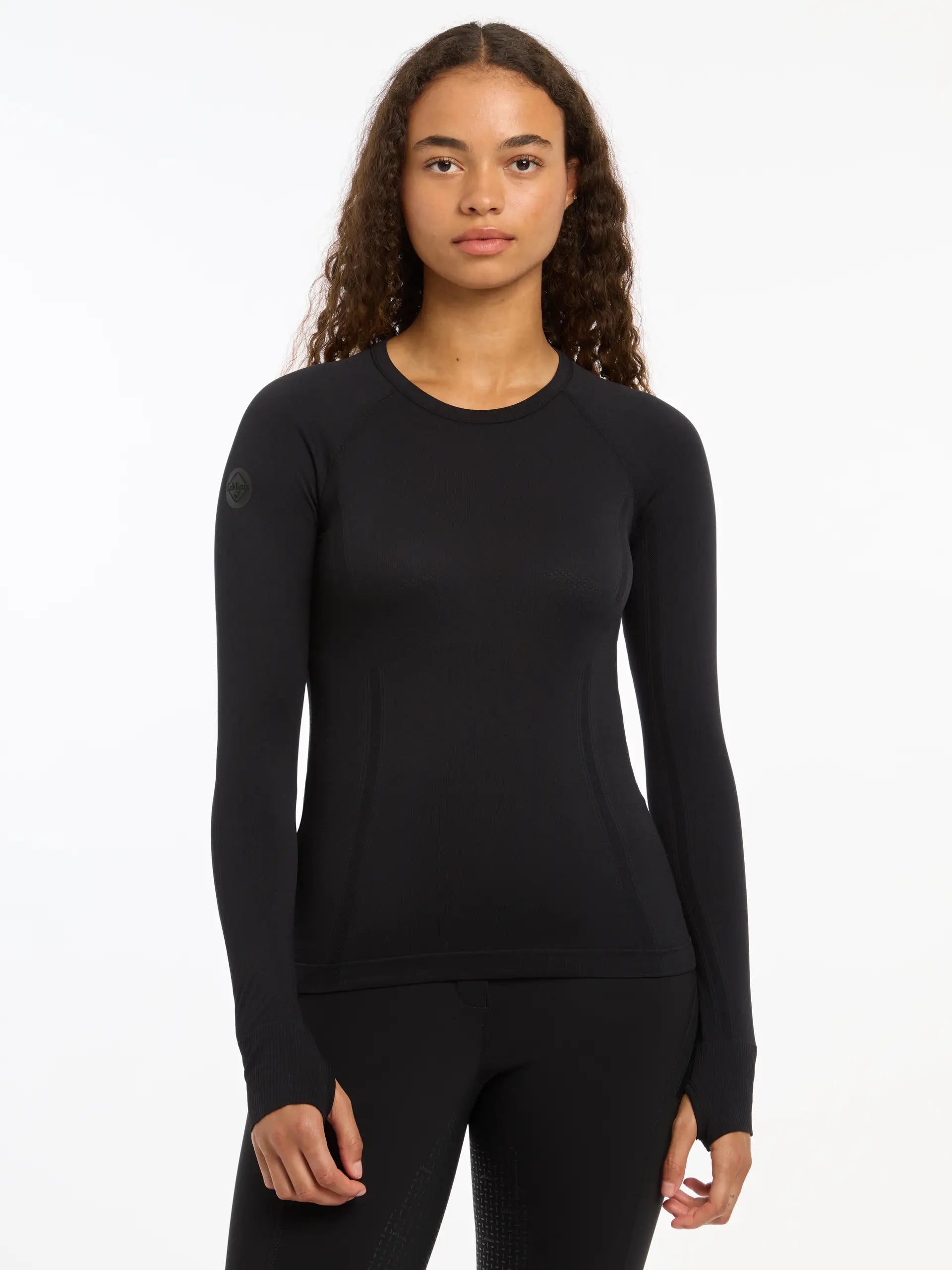 LeMieux Britney Black Seamless Long Sleeve Top: Breathable Base Layer with Thumb Holes - Shop Equiflair Now!