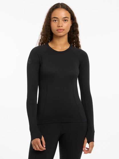 LeMieux Britney Black Seamless Long Sleeve Top: Breathable Base Layer with Thumb Holes - Shop Equiflair Now!