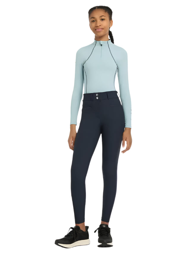 Young Rider in LEMIEUX Equestrian Breeches - Navy Riding Pants & Top for Girls