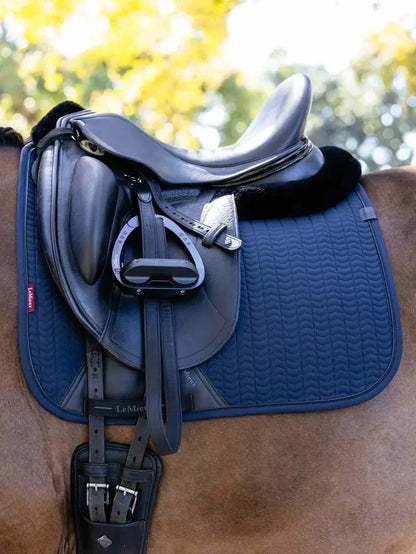 LEMIEUX ESSENCE DRESSAGE SQUARE NAVY Saddle Pad: Soft Shell, Breathable, Cooling, High Wither - Equiflair Saddlery