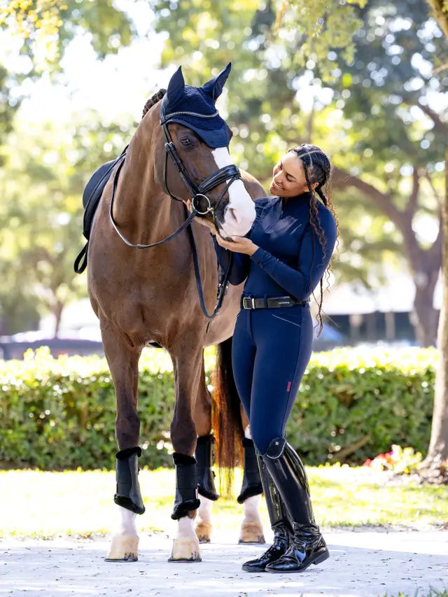 Horse with Lemieux Fly Hood & Rider: Equine Fashion, Protection & Style