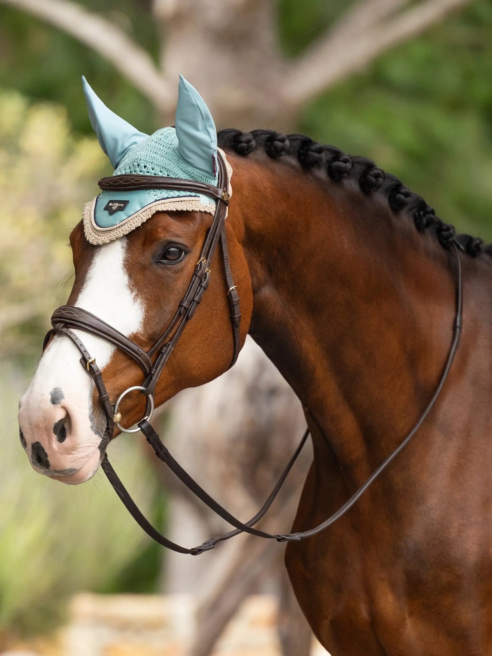 LeMieux Loire Fly Hood Aqua - Equestrian Horse Fly Protection Braided Mane